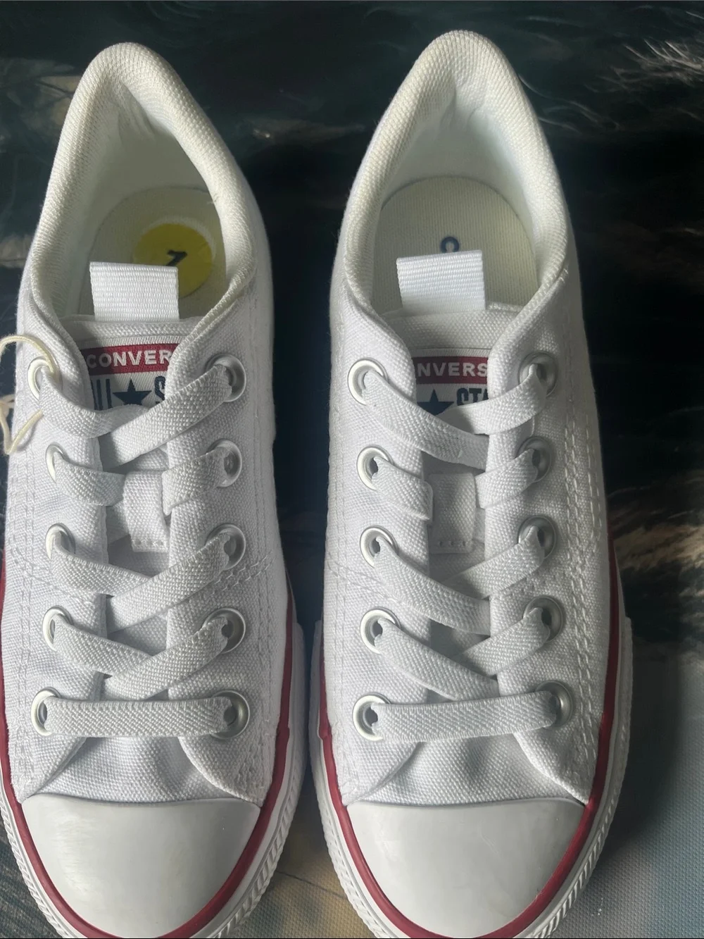 Converse Kids White Canvas Low Top Sneakers with Red Trim